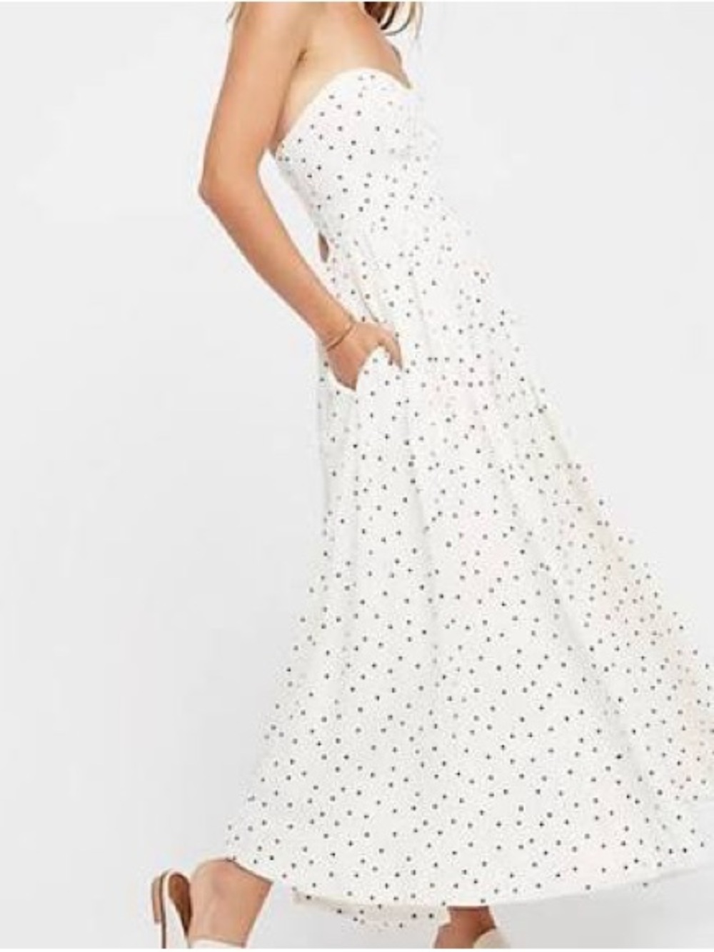 Free People Bella Donna White Polka Dot Midi Dress Sz 2 - Picture 3 of 8
